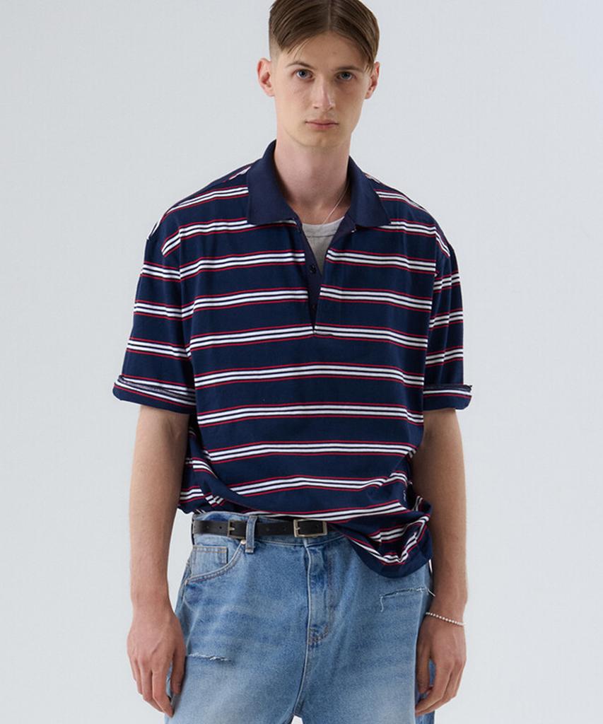 Windeo Striped Cotton Summer Polo - Red Navy