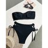 Bandeau Bikinis Women Sexy Drawstring Swimsuit Solid Swimwear Padded Bathing Suit Female Bathers Swimming Swim Beachwear