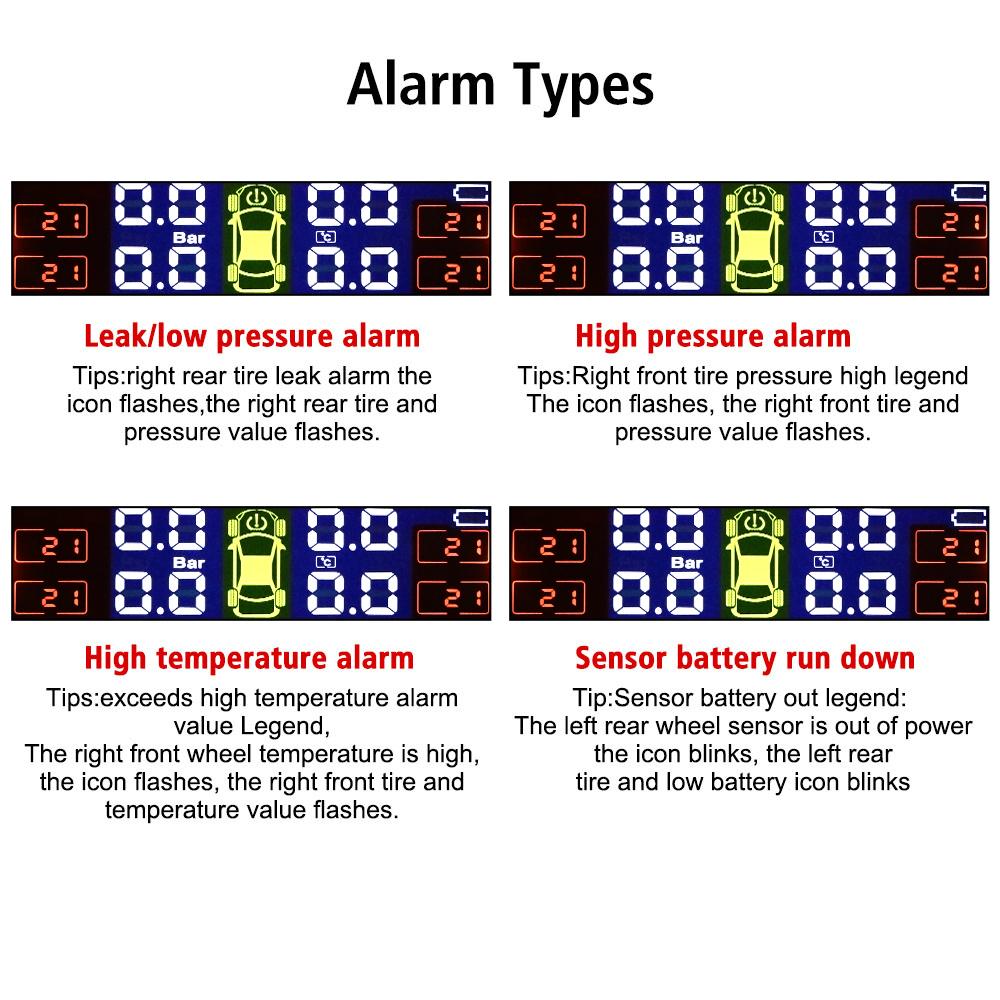 Car Tyre Pressure Monitor With 4 External Sensors T12 Car Tire Pressure Monitoring System 0-3.5Bar Solar USB TPMS