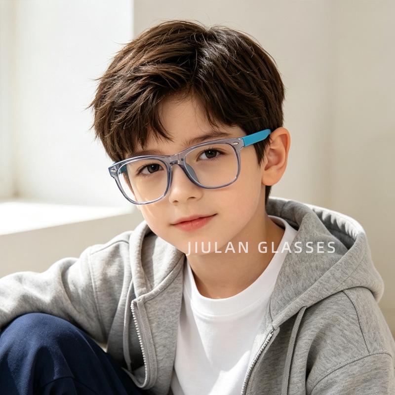 Kids' Color Block Silicone Blue Light Protection Eyeglass Frames - Rivet Design, Lens Compatible.