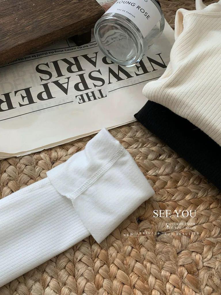 Women's Velvet Lace Base Layer Shirt - White V-neck Long Sleeve Top with Built-in Bra Pads for Autumn/Winter