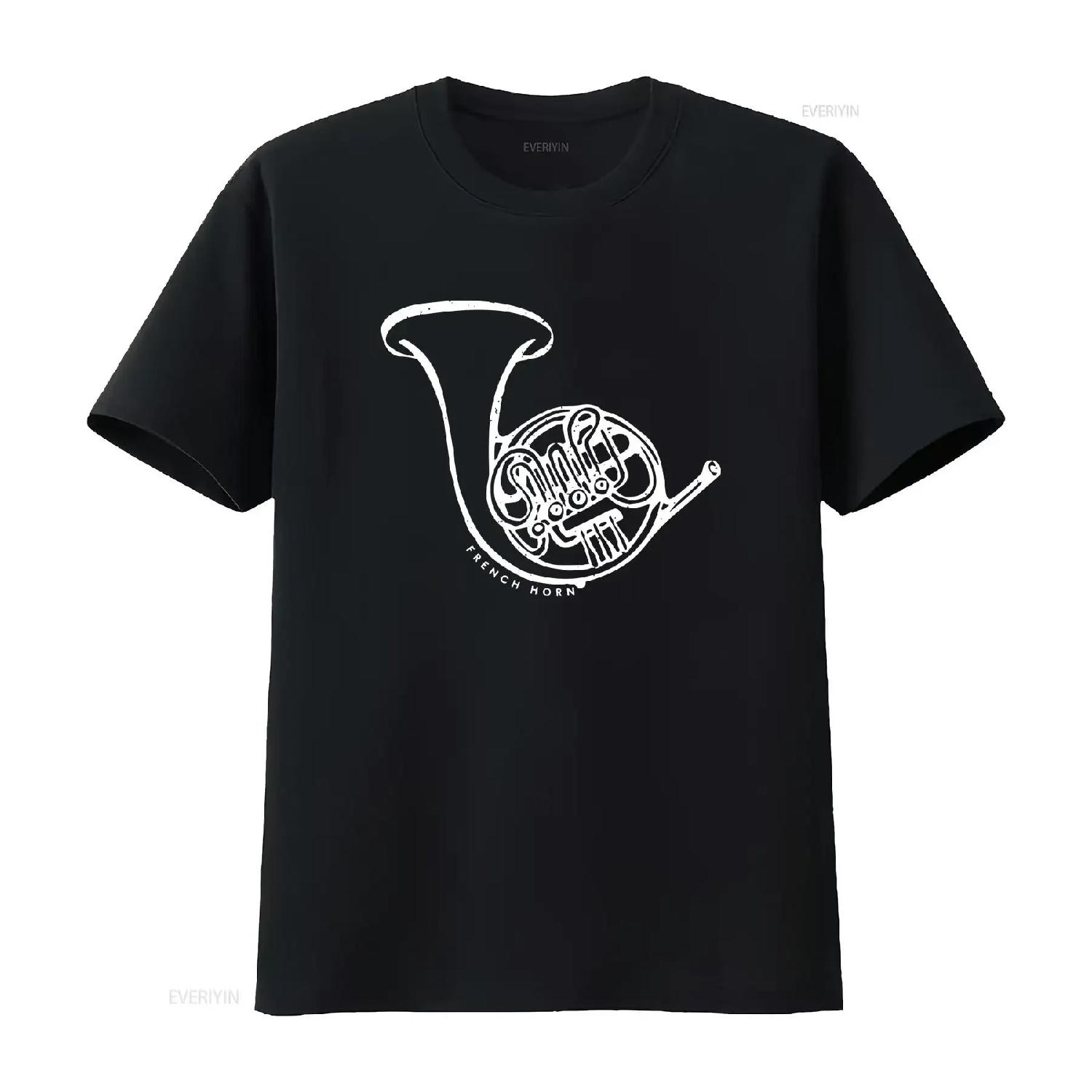 

French Horn T Shirt Musician Band Music Lover Instrument Marching vintage Washed Breathable fashion streetwear Soft Slightly XXXXXL чорний