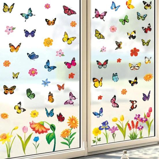 9 Sheets Spring Window Clings Flower Butterfly Window Stickers Floral Static PVC Decals for Easter Spring Home Office Classroom Decor