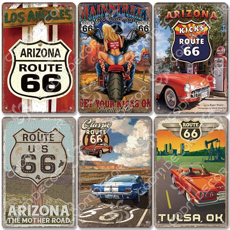 Alte Route 66 Blechschilder Get Your Kicks on US 66 Metallposter Vintage Wandkunst Dekoration für Garage Club Wohnzimmer Zuhause
