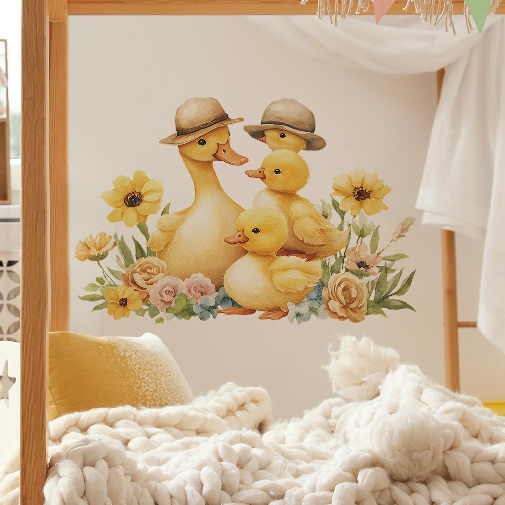Cartoon Little Yellow Duck Flower Leaf Bedroom Living Room Home Background Beautification and Decoration Wall Stickers