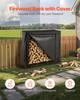 VEVOR Firewood Rack with Waterproof Cover, 1.22m Outdoor Firewood Holder, 1/4 Cord Storage Metal Log Holder, 400lb Max Weight Capacity, Full Covered
