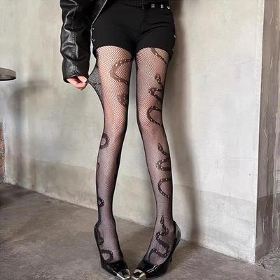 Frühling/Sommer Schlangenmuster Netzstrümpfe - Retro Jacquard Schwarze Lingerie Strumpfhosen
