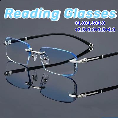 Square Diamond Cutting Reading Glasses Unisex Blue Light Blocking Frameless Presbyopia Women Trendy Rimless Far Sight Eyeglasses