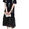 Summer Elegant Knit Dress With Puff Sleeve And Splicing For Casual Wear