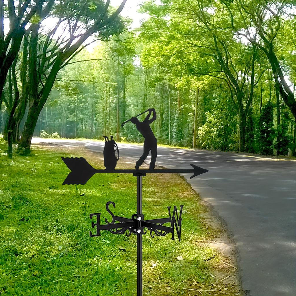 1pc Retro Black Metal Roof Golf Weathervane Wind Direction Indicator Outdoor Garden Lawn Patio Home Halloween Christmas New Year Gift
