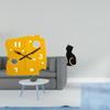 Nordic Minimalist Cheese Clock Cat Statue Decorative Figurine Resin Collectible Quiet Acrylic Wall
