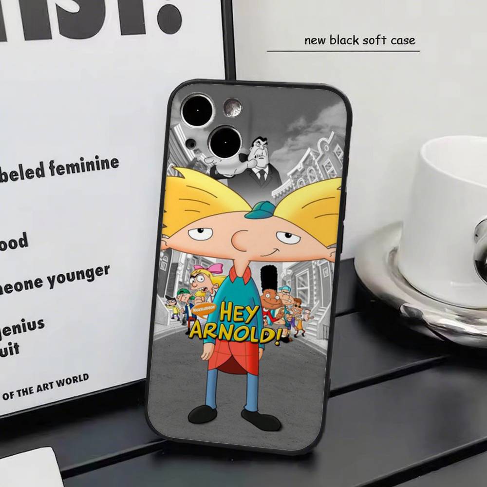 Hey Arnolds for iPhone 15 16 14 Plus 13 12 11 17 Pro Max 17 Air Black Soft Phone Cover