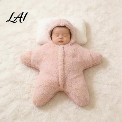 Weiche Baby-Oberbekleidung Seestern Strampler Mit Kapuze Baumwolle Reißverschluss Overall für Neugeborene Kleinkind Schlafsack Feiertags-Themenkleidung Faux-Wolle Stern