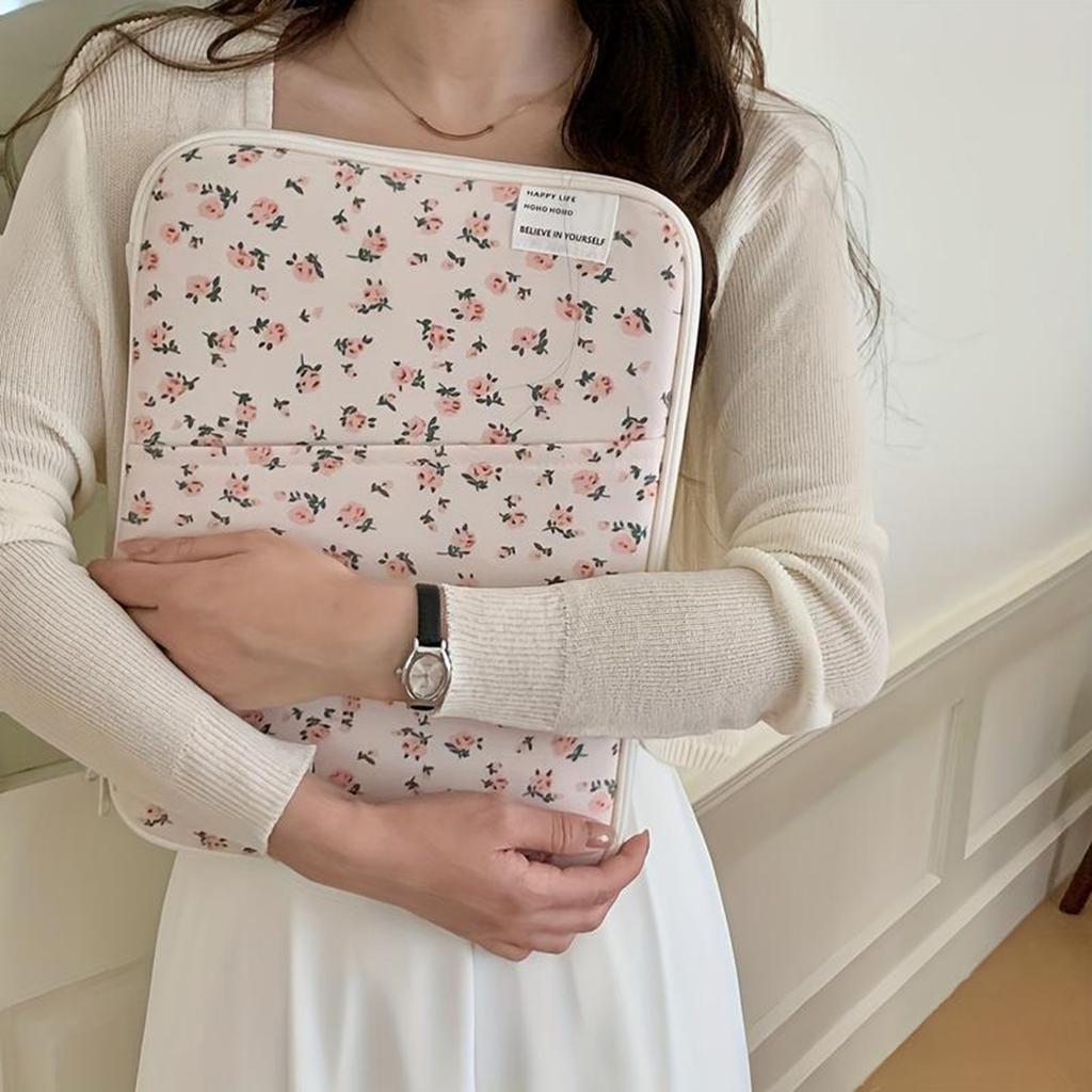 Women Floral Puffy Laptop Sleeve Laptop Bag Cover Computer Protective Sleeve for MacBook Ipad