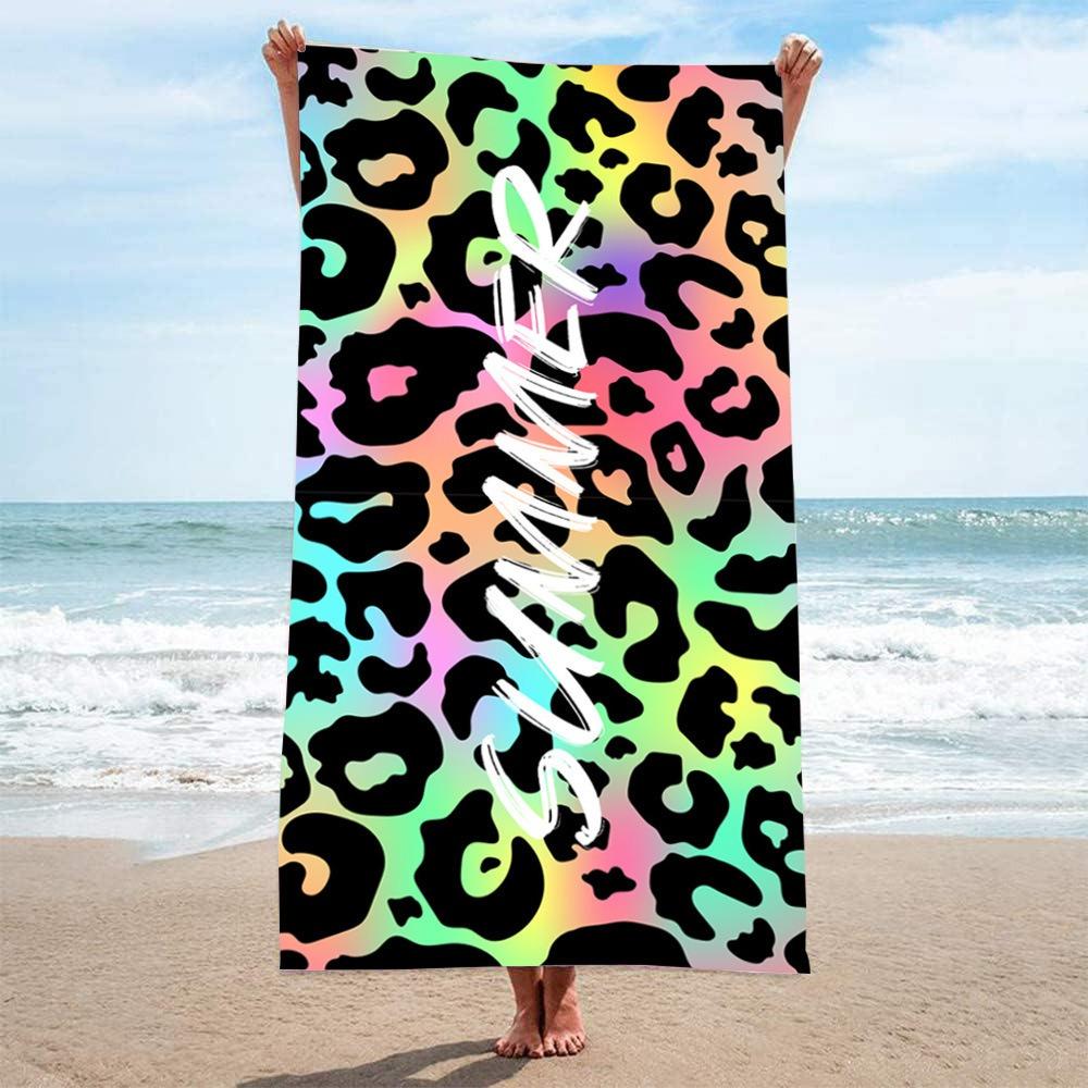 Pink Blue Leopard Animal Print Beach Towel Polyester Quick Drying Sandproof Bath Towel Summer Seaside Travel Outdoor Blanket