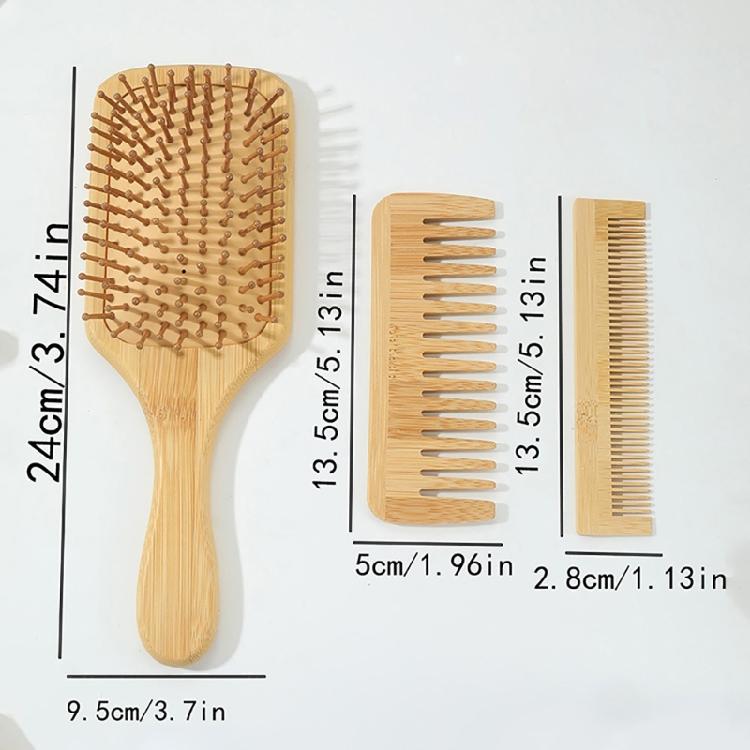 3pcs Practical Bamboo Paddle Brush and Comb for Effortless Styling and Scalp Health Suitable for Various Hair Type