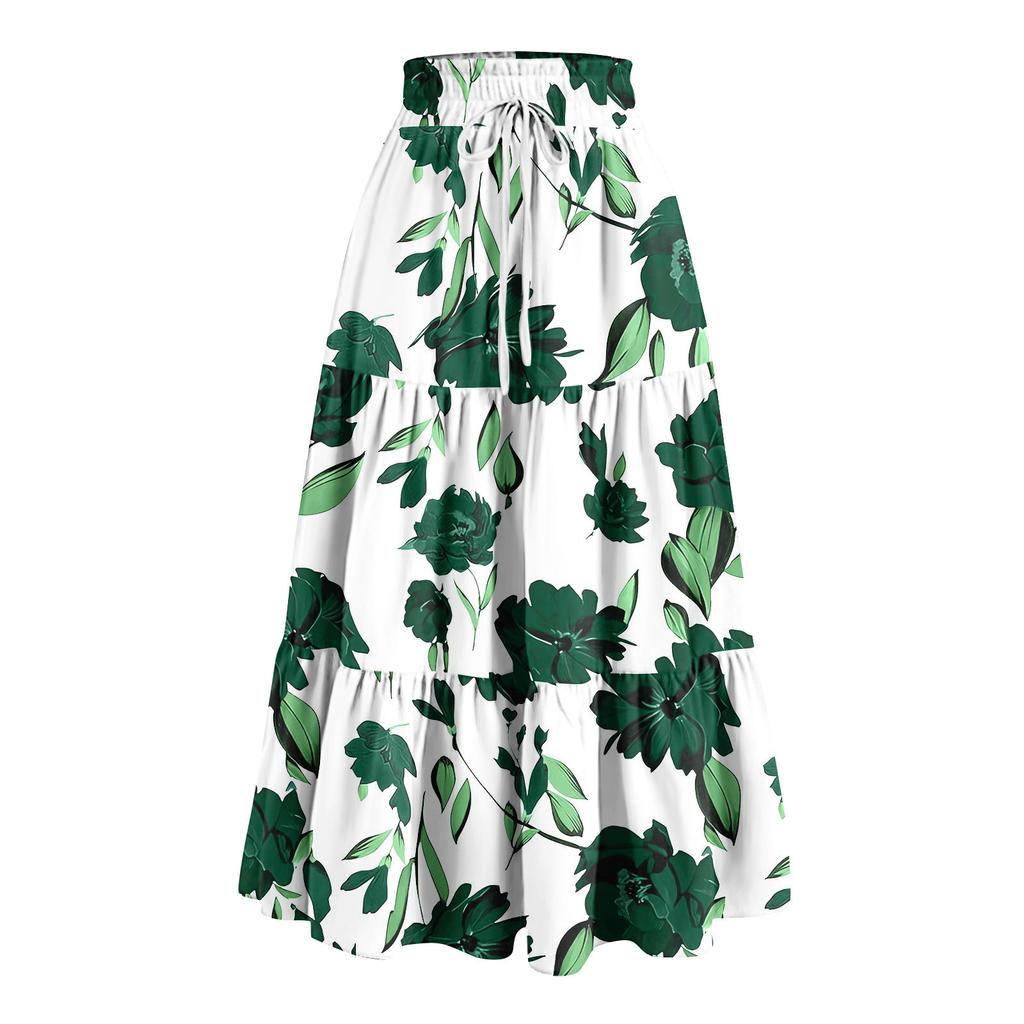 Gonna Lunga Casual Primaverile da Donna con Volant Gonna Tinta Unita Gonna Retro Pieghettata