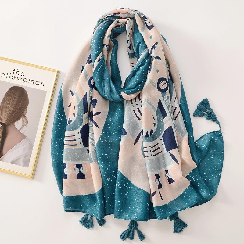 Women Luxury Brand Viscose Scarf Butterfly Floral Tassel Shawls Autumn Winter Wrap Pashmina Stole Muslim Hijab Sjaal 180*90Cm