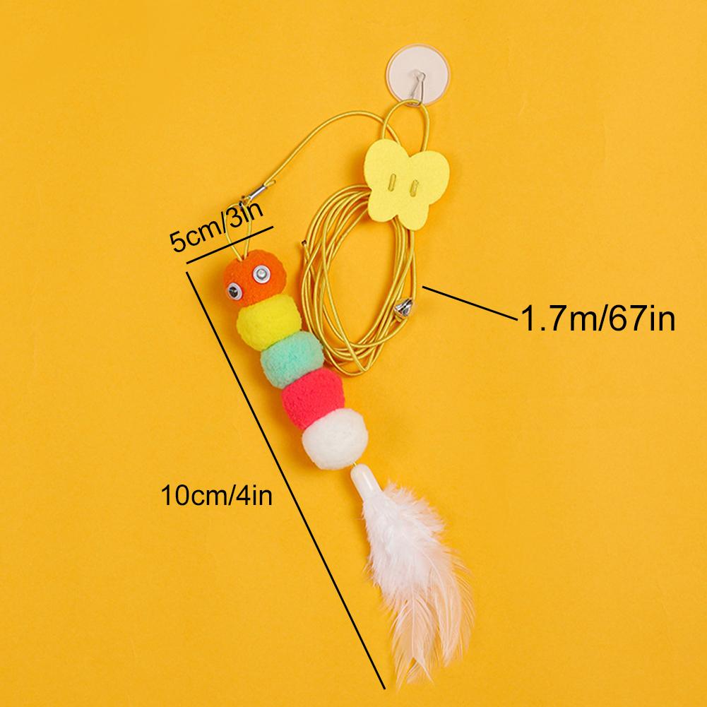 Hanging Cat Toy For Door Mounted Self-Play Elastic Rope Plush Caterpillar Feather Bell Teaser Toy For Feline Interaction