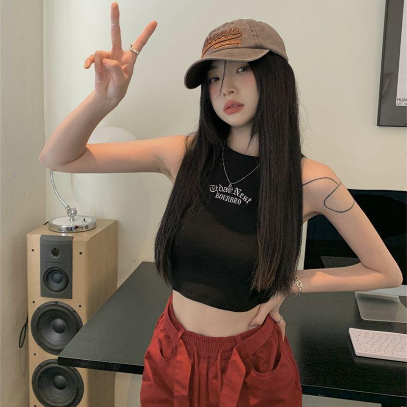 

American Sweet Spice Girl I-shaped inner sling vest women with chest pad short outer sleeveless jazz dance top summer free size: 37.5-62.5kg