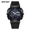 SANDA 3365 Hot Sale Fashion Men's Digital Analog Watch TPU Strap Waterproof Sporty Outdoor Male Wristwatch Gift Male Clock
