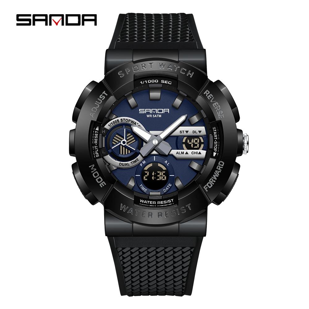SANDA 3365 Hot Sale Fashion Men's Digital Analog Watch TPU Strap Waterproof Sporty Outdoor Male Wristwatch Gift Male Clock