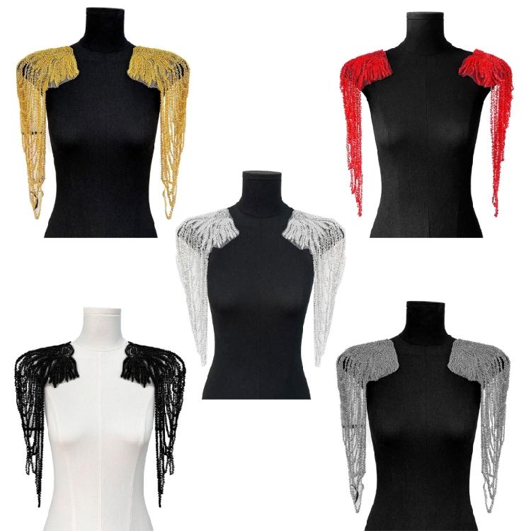 Pair Of Sequins Fringe Shoulder Patches For Party Attire Comfortable Long Wear Decorative Accent