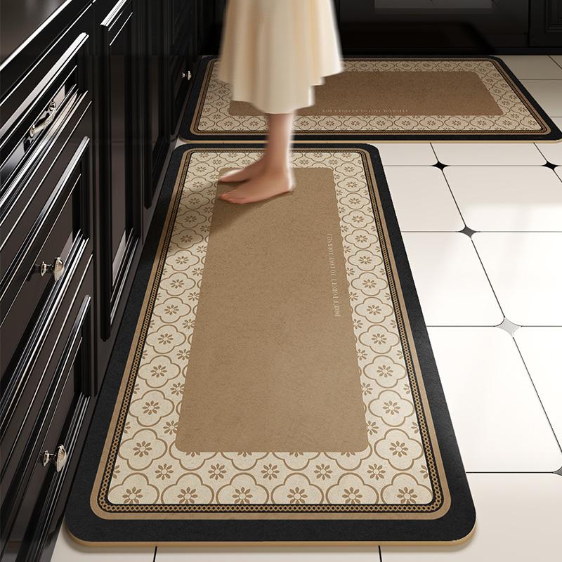 Pvc Kitchen Floor Mat Waterproof Non-Slip Carpet Vinyl Leather Rug Retro Home Decoration Oil-Proof Long Foot Mats Alfombra