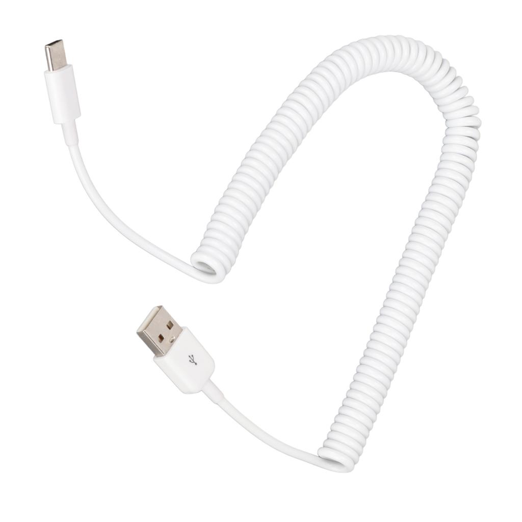 Coiled Charger Cable Type C To USB 2.0 Male 480Mbps Fast Data Extension Cord for Cellphone 9.8ft