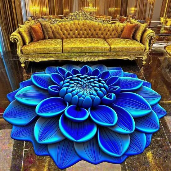 3D Realistic Flower Pattern Absorbent Mat Non-Slip Floral Rug Plush Velvet Floor Mat for Bedroom Kitchen Bathroom Sofa Coffee Table