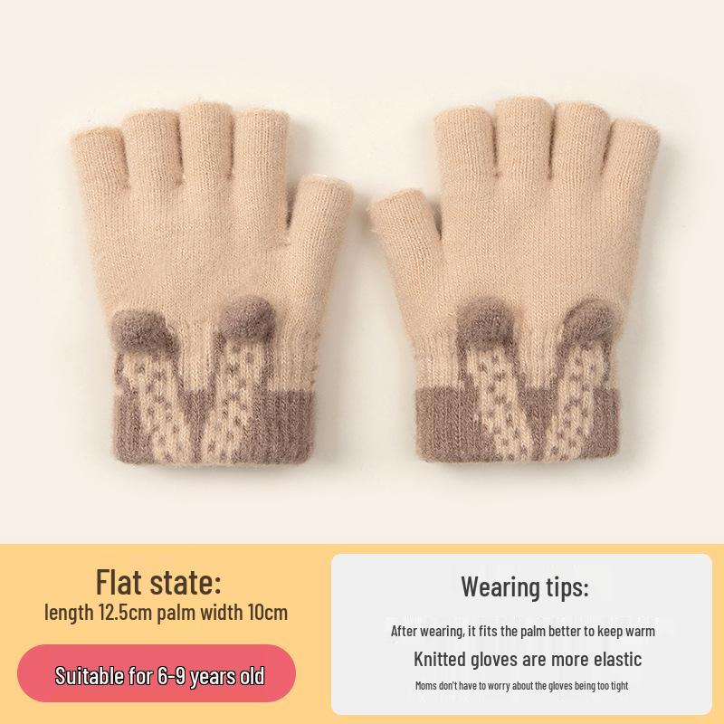 Kids' Cute Flip-Top Fingerless Fox Gloves - Warm Cartoon Design for Autumn and Winter