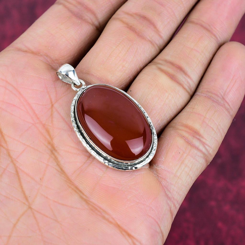 Karnelian 925 Massivt Sterlingsilver Hänge, Handgjort Ädelstenshänge Smycken, Gåvor Till Fru Helt Nytt Hänge