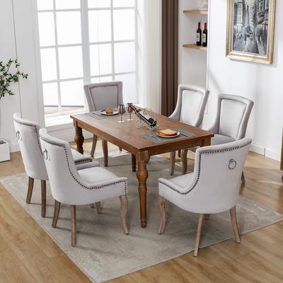 Luxurious Dining Chair (Kitchen Chair Living Room Chair, 6 Pcs), Upholstered Chair with Nailhead Trim, Solid Wood Legs, Velvet Cover, Grey