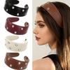 Wide Leather Headband Black and Red Hollow Ring Hair Hoop Metal Rivets Headwear  Festival
