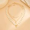 Ingemark Exquisite Imitation Pearl Love Heart Pendant Necklace Women Multilayer New Elegant Metal Clavicle Chain Boho Jewelry