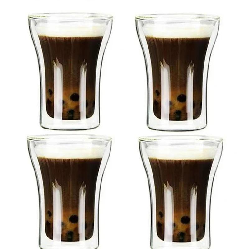 JUSTINLAU 100/200/250ML Glasbecher Hitzebeständig Kältebeständig Verbrühungssicher Schlicht Doppellagiger Kaffeebecher Milch Brandy Weinbecher