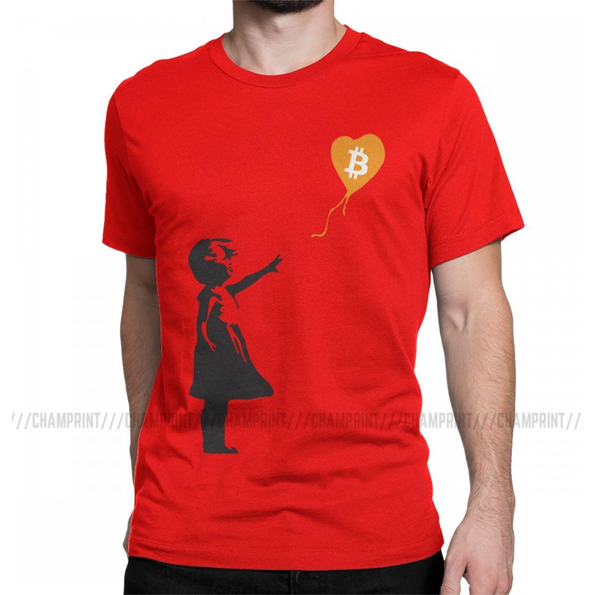 Awesome Bitcoin Balloon Girl Banksy T-Shirt for Men 100% Cotton T Shirts Crypto BTC Short Sleeve Tee Shirt Graphic Clothes S