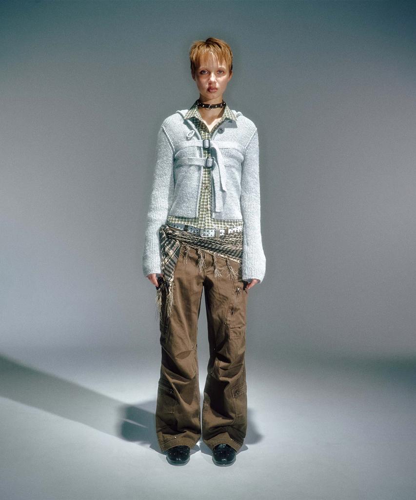 Beikeonteuakaibeu Kanna Buckle Hoodie Cardigan Melange