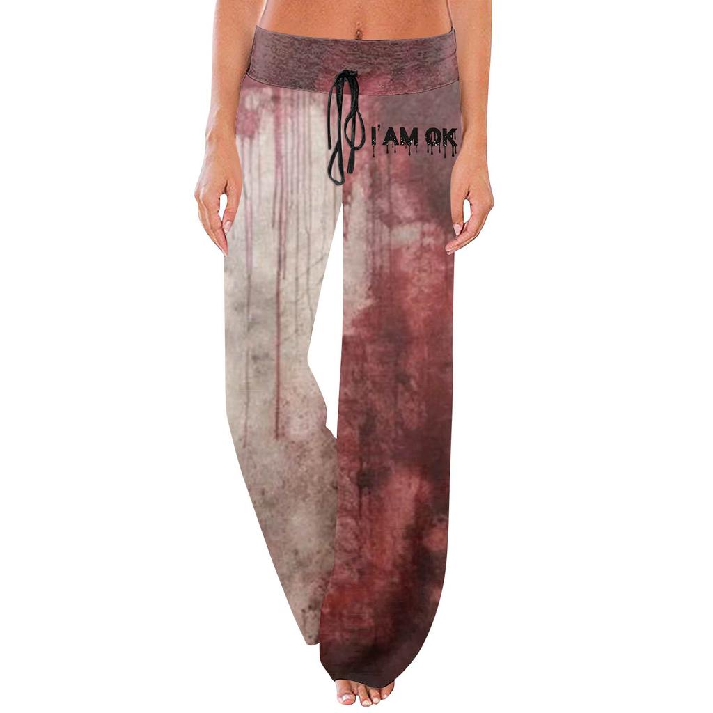 Women's Comfortable Sleep Pants Halloween Print Drawstring Wide Leg Pants