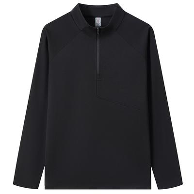 Long Sleeved T-shirt for Men with Raglan Sleeves, Half Height Zipper, Brushed Long Sleeved Base Shirt