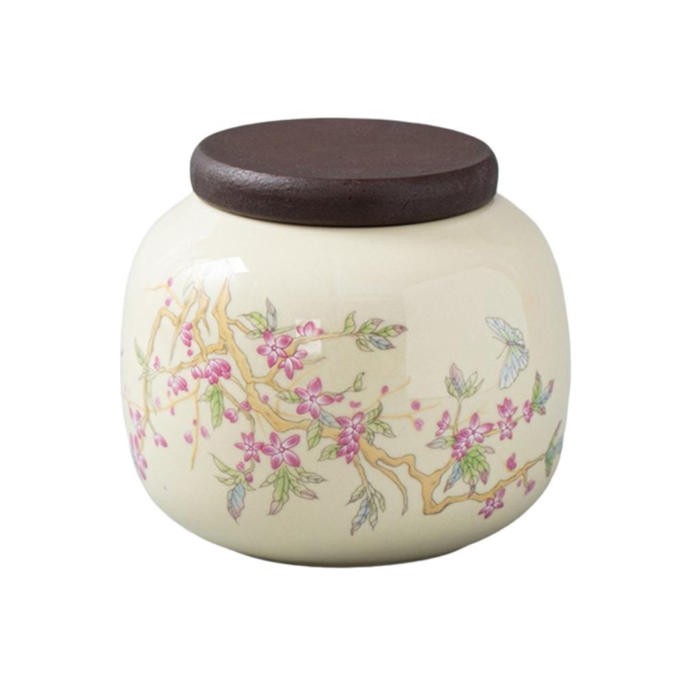 Wood Lid Traditional Chinese Tea Canister Ceramic Tea Leaf Can Tea Storage Jar Living Room