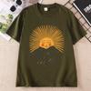 Boho Sun TShirt Comfortable Mountain Graphic Tee Casual Round Neck Celestial Nature Tee Boho Summer Hiking Tops Cotton Short
