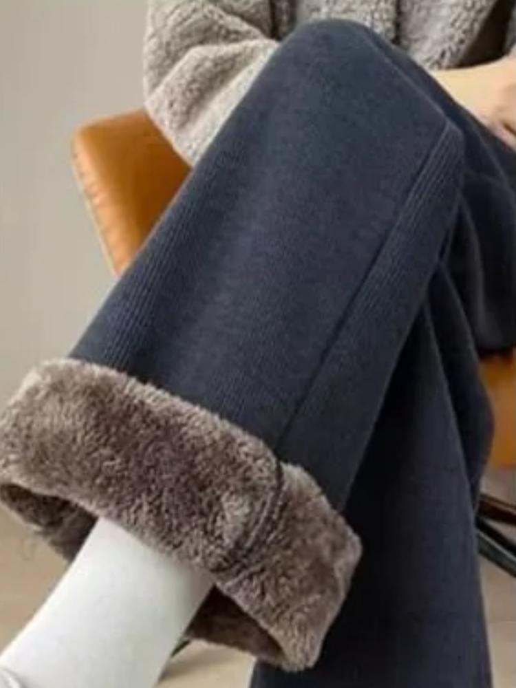 Pantaloni calduri din lână de miel îngroșați de iarnă pentru femei, ocazional, elastic, cu talie înaltă, pantaloni vintage cu picioare largi, design nou, pantaloni largi, chic, pentru exterior