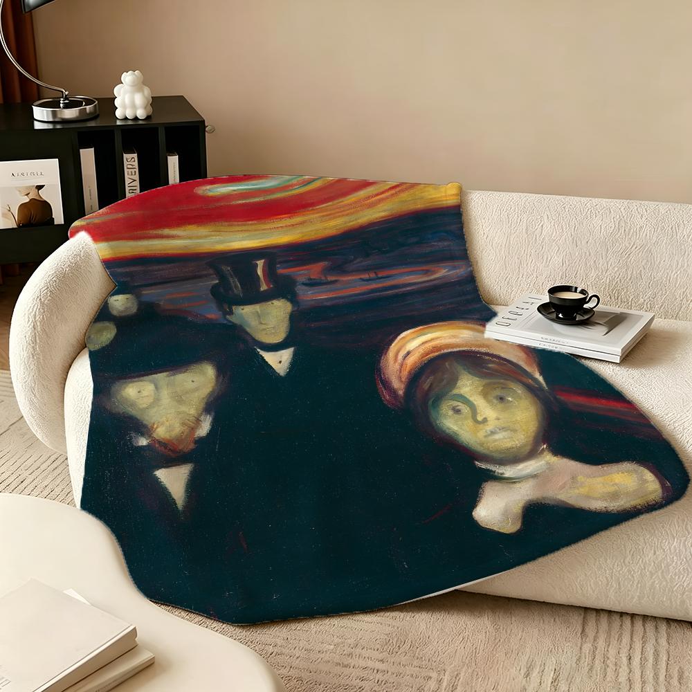 Artist E-Edvard Munch Throw Flannel Blanket Perfect for Sofa Office Bed Travel Sleep Read Relax Camping four season use