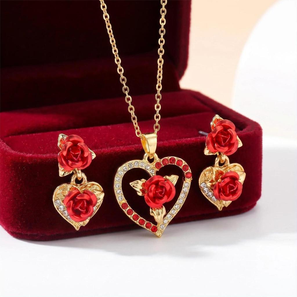"Xiyin European & American Love Pendant Jewelry Set - Double Heart Necklace & Bracelet"