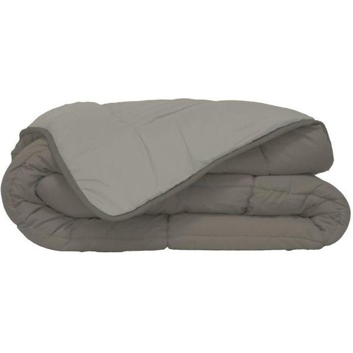 CALGARY - Couette Chaude Microfibre 400gr/m² - Taupe &amp; Lin 240 x 260 cm