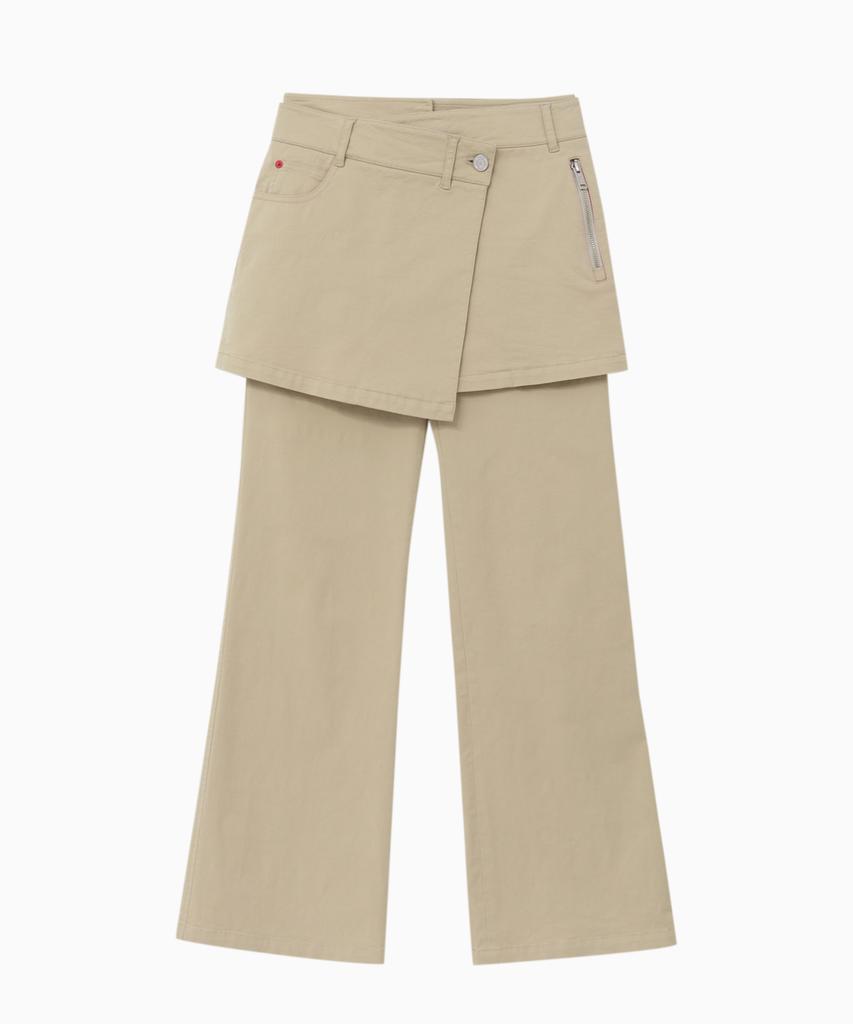 Jenyujeu Layered Skirt Bootcut Pants - Beige