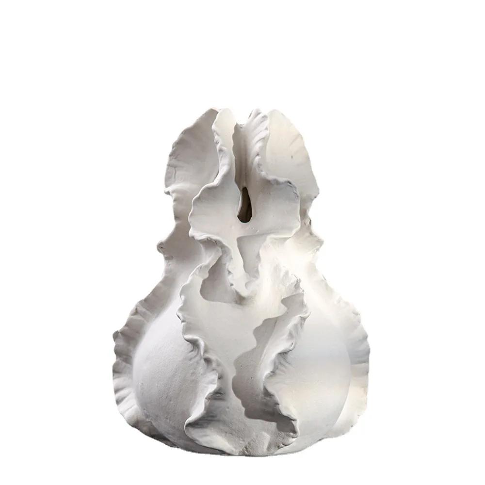 Ceramic Vase Fold Pattern Irregular Flower Wavy Shape Flower Pot Fruit Dish Desktop Storage Organization Home Decoration