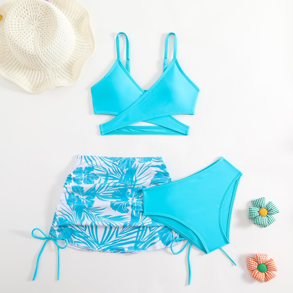 Costum de baie pentru copii costum de baie pentru femei cu fustă separată imprimeu tie-dye pentru copii de vârstă mijlocie și mai mari fete bikini costum de baie pentru copii set de trei piese