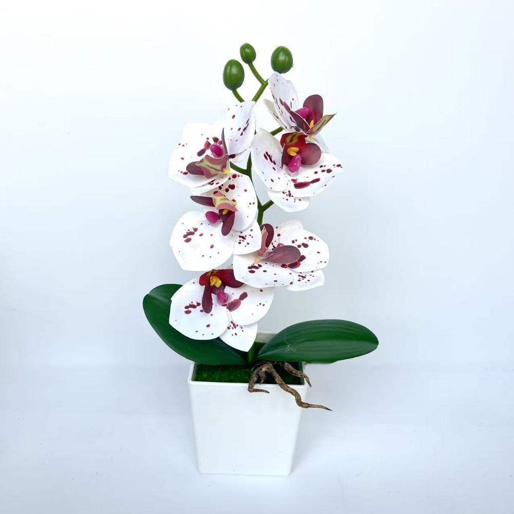 

Phalaenopsis Artificial Orchid Potted Flowers Simulated with White Pot Artificial Faux Plants Multi-Bloom Plastic Fake Flower